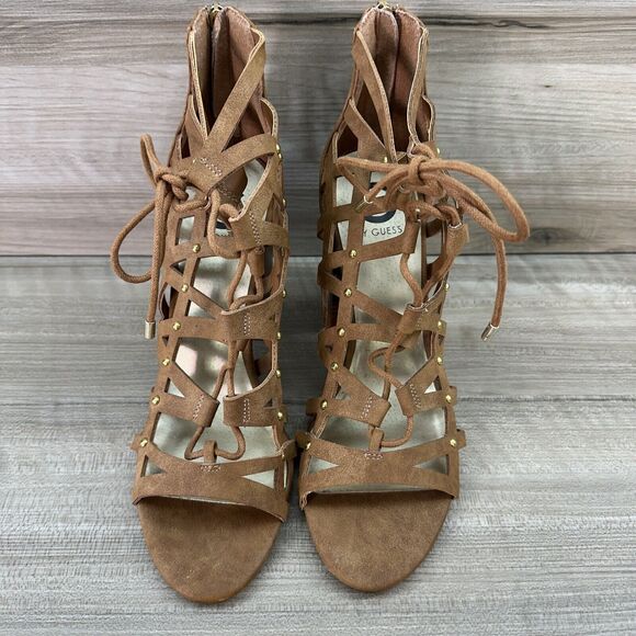 G by GUESS Women's Juto Lace-Up Block-Heel Sandal Tan Size 10M - Picture 2 of 15